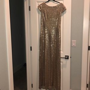 Long Gold Sequin Scoop Back Dress